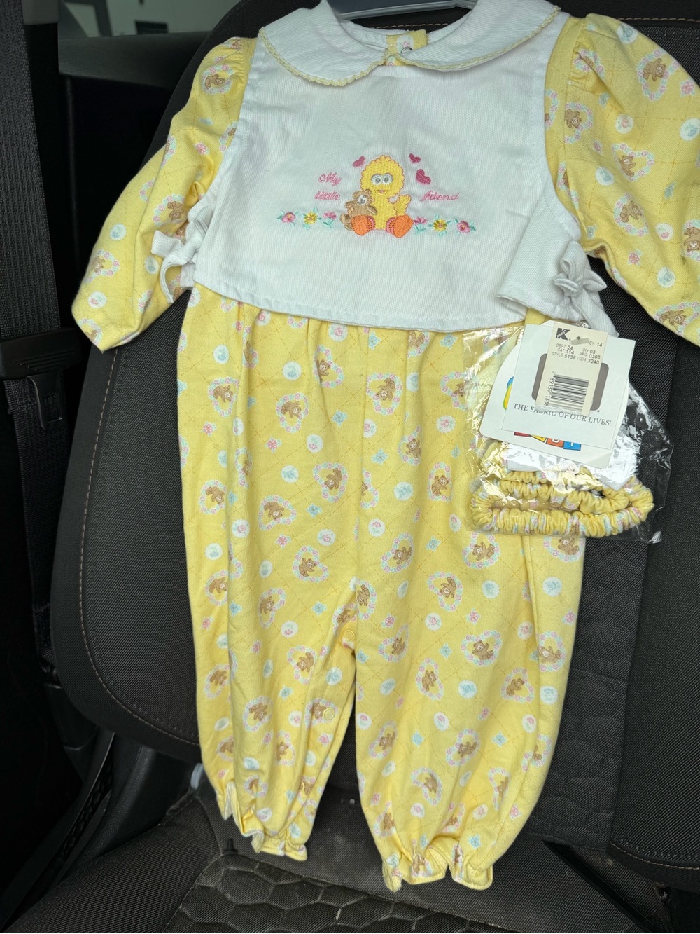 Vintage Sesame Street Yellow Baby romper w/ Embroidered Big Bird NWT 6/9 mths